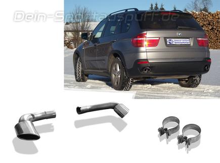 Fox Edelstahl Duplex Endrohrsatz BMW X5 E70 3.0d 115x85mm oval eingerollt seitlich abgeschrägt