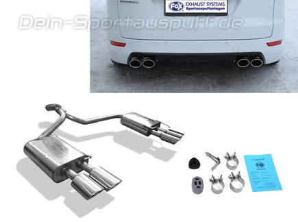 Fox Edelstahl Duplex Sportauspuff Ford Mondeo MK4 Fließheck 2.5l ab 2007 je 2x106x71mm oval eingerollt abgeschrägt mit Absorber