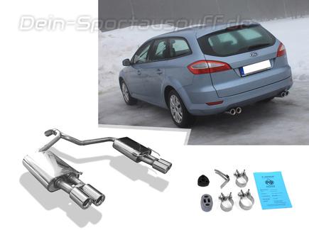Fox Edelstahl Duplex Sportauspuff Ford Mondeo MK4 Turnier 2.5l ab 2007 2x80mm rund eingerollt gerade mit Absorber