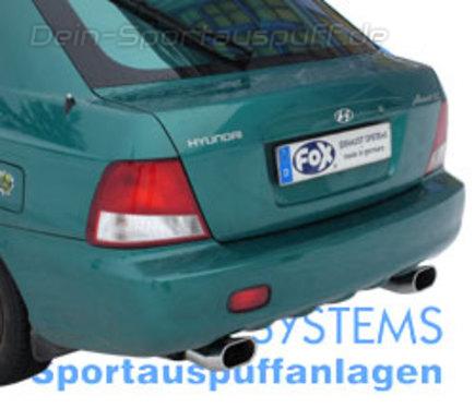 Fox Edelstahl Duplex Sportauspuff Hyundai Accent 2 Typ LC Bj.00-05 135x80mm DTM flachoval eingerollt gerade mit Absorber