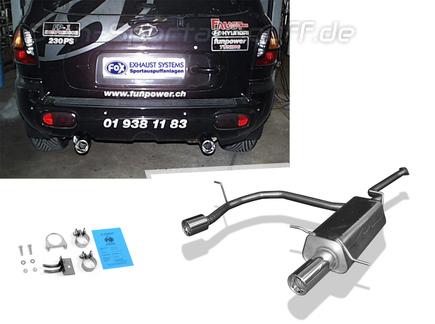 Fox Edelstahl Duplex Sportauspuff Hyundai Santa Fe 1 Typ SM 1x90mm rund eingerollt gerade mit Absorber