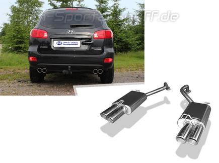 Fox Edelstahl Duplex Sportauspuff Hyundai Santa Fe 2 4x4 Typ CM 2x90mm rund eingerollt abgeschrägt