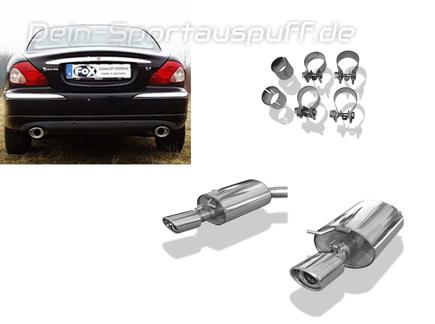 Fox Edelstahl Duplex Sportauspuff Jaguar X-Type 115x85mm oval eingerollt abgeschrägt mit Absorber