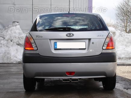 Fox Edelstahl Sportauspuff mittig Kia Rio 2 JB Bj.05-11 2x130x50mm flachoval eingerollt abgeschrägt