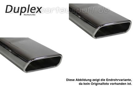 Fox Edelstahl Duplex Sportauspuff Mercedes E-Klasse W212 4-Zylinder ab 2009 145x65mm trapezförmig eingerollt nach unten & seitlich abgeschrägt