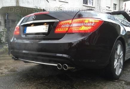 Fox Edelstahl Duplex Sportauspuff Mercedes E-Klasse Cabrio A207 6-Zylinder (Baureihe W212) 2x70mm rund eingerollt abgeschrägt