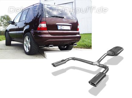 Fox Edelstahl Duplex Sportauspuff Mercedes M-Klasse W163 ML 135x80mm flachoval eingerollt abgeschrägt mit Absorber