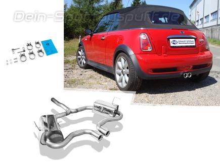 Fox Edelstahl Sportauspuff mittig Mini Cooper S Cabrio R52 2x76mm rund eingerollt gerade mit Absorber