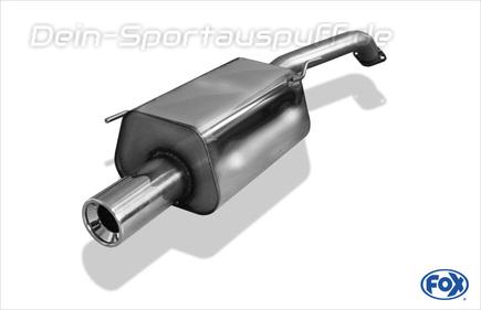 Fox Edelstahl Sportauspuff Nissan Micra K12 Bj.03-10 mit Flanschanschluss 1x90mm rund eingerollt gerade mit Absorber