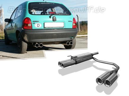 Fox Edelstahl Duplex Sportauspuff Ø60mm-System Opel Corsa B 2x80mm rund eingerollt gerade mit Absorber