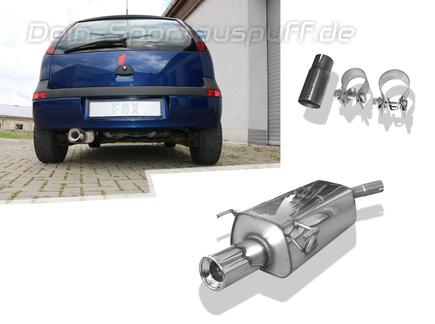 Fox Edelstahl Sportauspuff Opel Corsa C 1x90mm rund eingerollt gerade mit Absorber