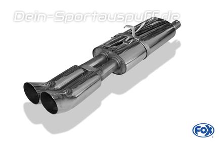 Fox Edelstahl Sportauspuff Opel Astra F Stufenheck u. Cabrio 1-Punkt-Aufhängung 2x76mm DTM rund scharf gerade