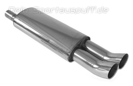 Fox Edelstahl Sportauspuff Opel Astra F Stufenheck u. Cabrio 3-Punkt-Aufhängung 2x76mm DTM rund scharf gerade