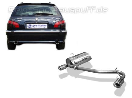 Fox Edelstahl Duplex Sportauspuff Peugeot 406 Break 3.0l 93x79mm rechteckig eingerollt abgeschrägt mit Absorber