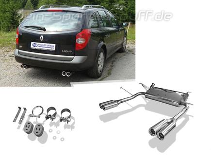 Fox Edelstahl Duplex Sportauspuff Renault Laguna 2 Typ K74 Grandtour 2x80mm rund eingerollt gerade mit Absorber