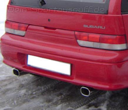 Fox Edelstahl Duplex Sportauspuff Subaru Justy 2 JMA/MS mit lack. Stoßstange 1x90mm rund eingerollt gerade mit Absorber