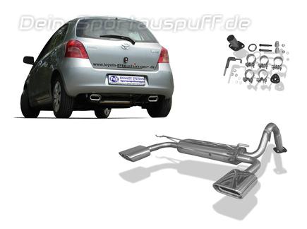 Fox Edelstahl Duplex Sportauspuff Toyota Yaris 2 Typ P9 150x70mm flachoval eingerollt abgeschrägt mit Absorber