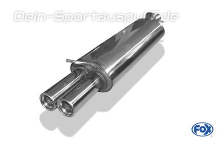 Fox Edelstahl Sportauspuff VW New Beetle 9C 1C & Cabrio 1Y 9C 2x76mm rund eingerollt gerade mit Absorber