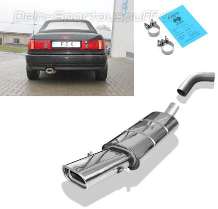 Fox Edelstahl Sportauspuff inkl. Verbindungsrohr Audi 80/90 89 B3 Limousine/Coupe und B4 Cabrio 2.0 16V 2.6l 2.8l 135x80mm flachoval