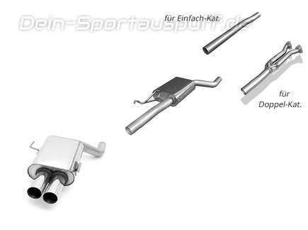 Fox Edelstahl Sportauspuff-Komplettanlage ab Kat Audi 80 quattro B4 Limousine/Avant mit Serien-Schürze 2x76mm rund scharf