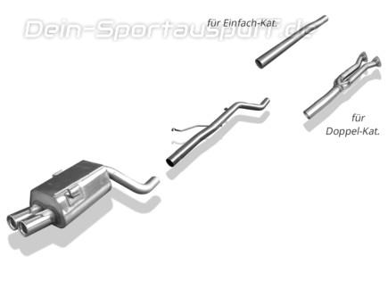 Fox Edelstahl Racing-Komplettanlage ab Kat. Audi 80 quattro B4 Limousine/Avant mit RS2-Schürze 2x76mm rund