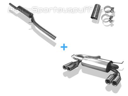 Fox Edelstahl Duplex Sportauspuff-Komplettanlage ab Kat Audi S3 8L 2x76mm rund eingerollt gerade mit Absorber