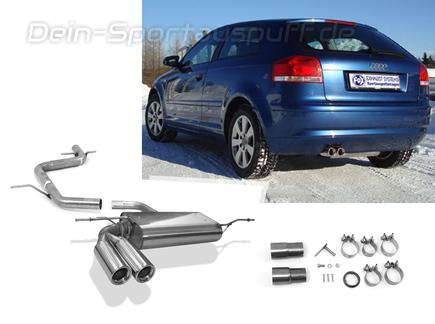 Fox Edelstahl Racing-Komplettanlage ab Kat. Audi A3 8P 2x76mm rund eingerollt gerade mit Absorber