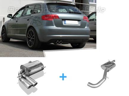 Fox Edelstahl Sportauspuff-Komplettanlage ab Kat Audi A3 8P quattro Sportback 2x90mm rund eingerollt abgeschrägt mit Absorber