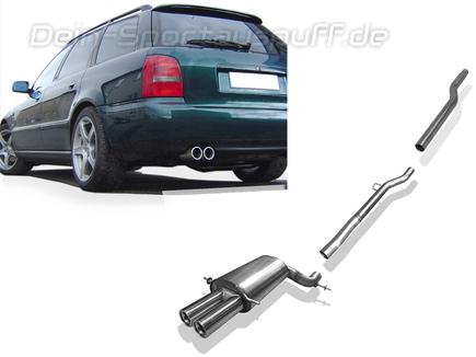 Fox Edelstahl Racing-Komplettanlage ab Kat. Audi A4 quattro B5 Limousine/Avant 1.8l 1.9l TDI 2x76mm rund eingerollt gerade mit Absorber
