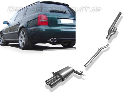 Fox Edelstahl Racing-Komplettanlage ab Kat. Audi S4 Biturbo quattro A4 B5 Limousine/Avant 2x76mm rund eingerollt gerade mit Absorber