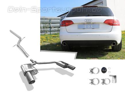 Fox Edelstahl Duplex Racing-Komplettanlage ab Kat. Audi A4 B8 8K Limousine/Avant 2.0l TFSI inkl. Quattro je 100mm rund eingerollt abgeschrägt