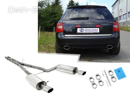 Fox Edelstahl Duplex Sportauspuff-Komplettanlage ab Kat Audi RS6 4B Tyo C5 Limousine u. Avant 140x90mm oval eingerollt abgeschrägt