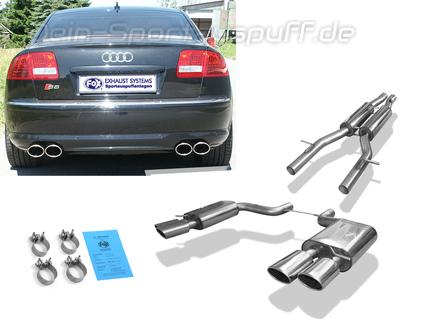 Fox Edelstahl Duplex Sportauspuff-Komplettanlage ab Kat Audi S8 4E Typ D3 2x115x85mm oval eingerollt abgeschrägt