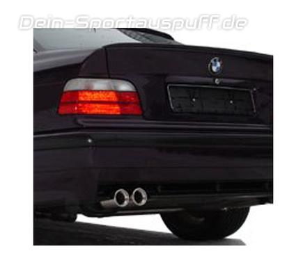 Fox Edelstahl Sportauspuff inkl. Verbindungsrohr BMW 3er E36 316i 318i Limo Touring Coupe Cabrio 2x76mm rund eingerollt gerade mit Absorber