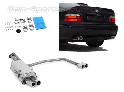 Fox Edelstahl Duplex Sportauspuff inkl. Verbindungsrohr BMW 3er E36 325i 328i Limo Touring Coupe Cabrio 2x76mm rund eingerollt gerade mit Absorber