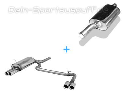 Fox Edelstahl Duplex Sportauspuff-Komplettanlage ab Kat BMW 3er E46 316i u. 318i Limousine/ Touring/ Coupe 2x76mm rund eingerollt gerade mit Absorber