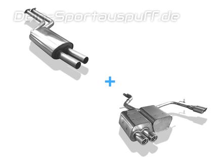 Fox Edelstahl Duplex Sportauspuff-Komplettanlage ab Kat BMW Z4 E85 Roadster u. Coupe 2x76mm rund eingerollt abgeschrägt mit Absorber