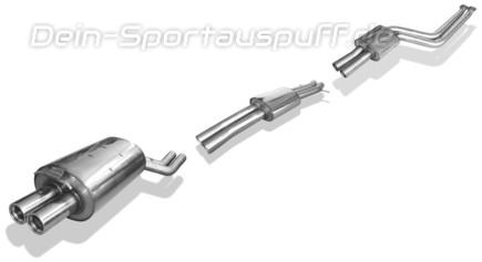 Fox Edelstahl Sportauspuff-Komplettanlage ab Kat BMW X3 E83 2.5i 3.0i 2x76mm rund eingerollt gerade mit Absorber