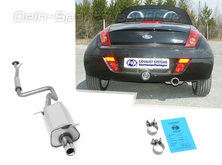 Fox Edelstahl Sportauspuff-Komplettanlage ab Kat Ford Street KA Typ RL ab 2002 1x80mm rund eingerollt gerade mit Absorber