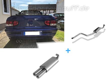 Fox Edelstahl Sportauspuff-Komplettanlage ab Kat Ford Escort GAL AAL ABL u. Escort Cabriolet ALL Bj.90-00 2x76mm rund eingerollt gerade mit Absorber