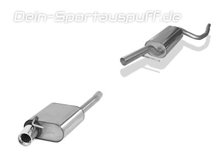 Fox Edelstahl Sportauspuff-Komplettanlage ab Kat Ford Focus 1 Stufenheck 1.4l DFW 1x90mm rund eingerollt gerade mit Absorber