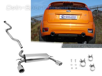 Fox Edelstahl Duplex Racing-Komplettanlage ab Kat. Ford Focus 2 ST 220 225 ab 2005 1x100mm rund eingerollt abgeschrägt mit Absorber