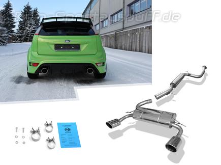 Fox Edelstahl Duplex Sportauspuff-Komplettanlage ab Kat Ford Focus 2 RS ab 2009 129x106mm oval eingerollt abgeschrägt