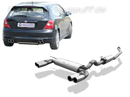 Fox Edelstahl Duplex Sportauspuff-Komplettanlage ab Kat Honda Civic 7 Type R EP3 2x80mm rund eingerollt gerade
