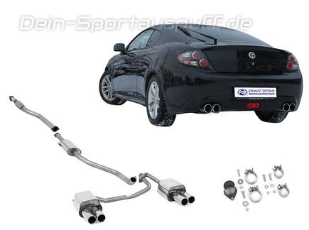 Fox Edelstahl Duplex Sportauspuff-Komplettanlage ab Kat Hyundai Coupe GK Tiburon Facelift ab 2006 2x90mm rund eingerollt gerade