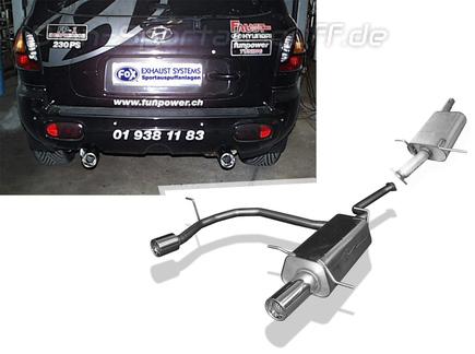 Fox Edelstahl Duplex Sportauspuff-Komplettanlage ab Kat Hyundai Santa Fe 1 Typ SM 1x90mm rund eingerollt gerade mit Absorber