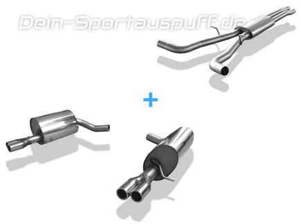 Fox Edelstahl Duplex Sportauspuff-Komplettanlage ab Kat Jaguar S-Type R 2x60mm rund eingerollt gerade