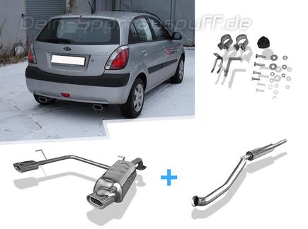 Fox Edelstahl Duplex Sportauspuff-Komplettanlage ab Kat Kia Rio 2 JB Bj.05-11 135x80mm flachoval eingerollt abgeschrägt mit Absorber