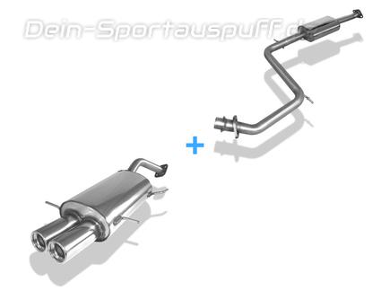Fox Edelstahl Sportauspuff-Komplettanlage ab Kat Mazda MX-3 1.6l Bj.91-99 2x80mm rund eingerollt gerade mit Absorber