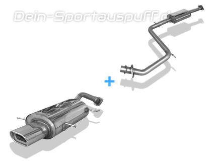 Fox Edelstahl Sportauspuff-Komplettanlage ab Kat Mazda MX-3 1.6l Bj.91-99 135x80mm flachoval eingerollt abgeschrägt mit Absorber